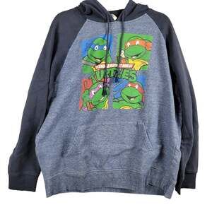 Teenage Mutant Ninja Turtles Raglan Pullover Hoodie Mens Medium Blue Gray